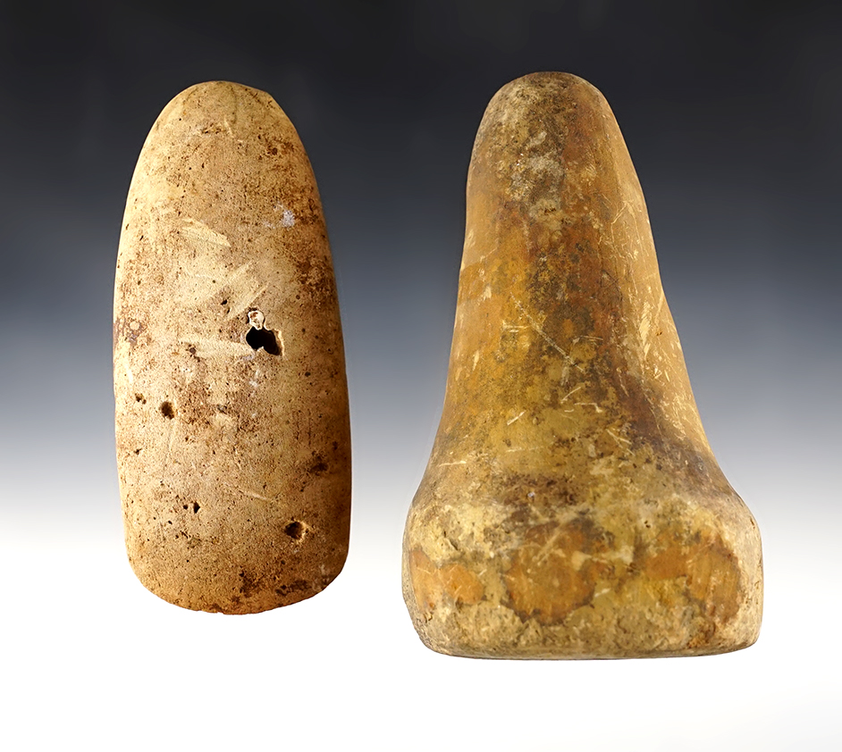 Pair of nicely made Cotton Stone artifacts including a Pestle and a Celt. Both were recovered in Kentucky. The largest is 5 3/8".