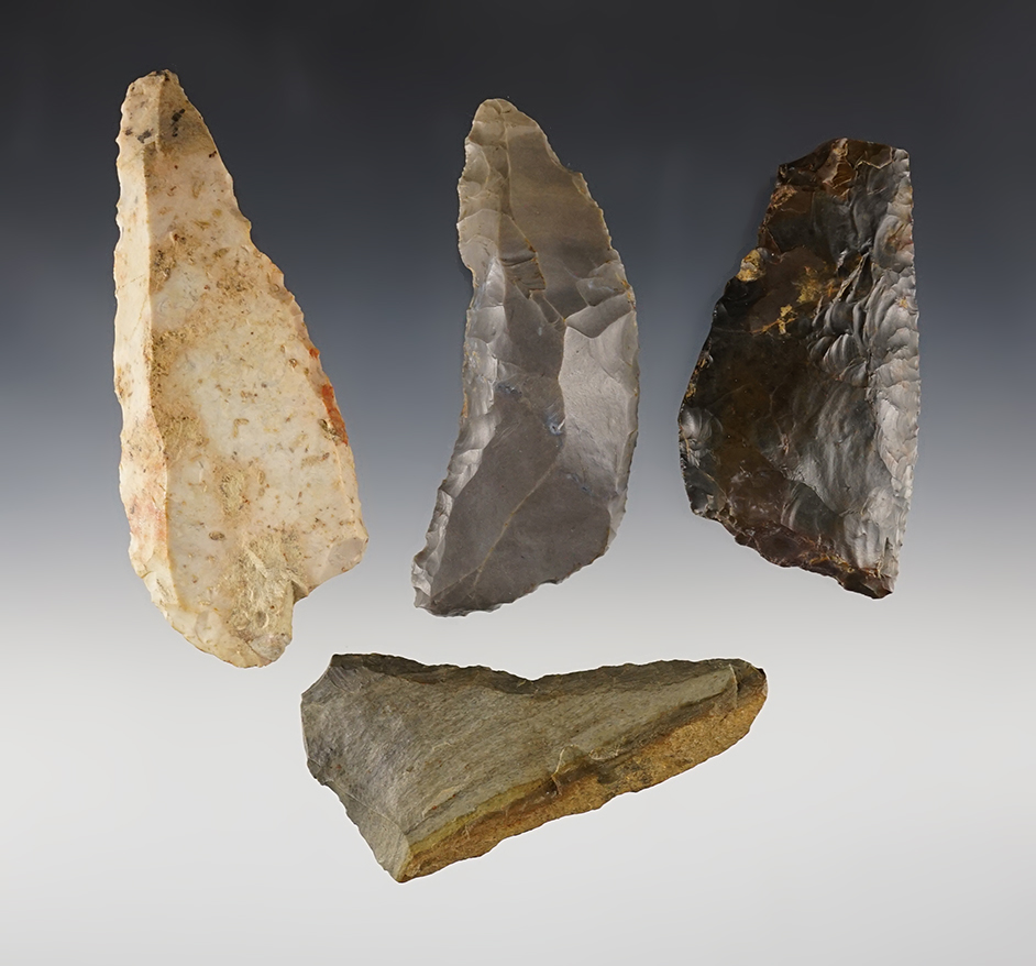 Set of 4 nice Ohio Paleo Knives. 3 are uniface. The largest is 4 1/2".