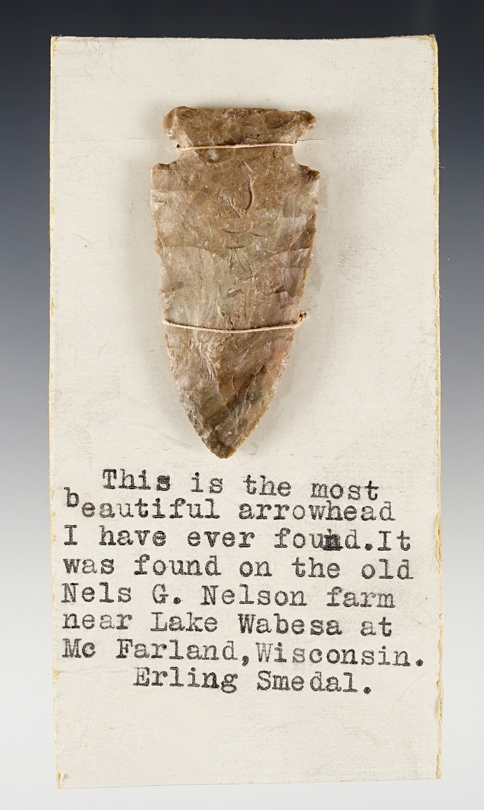 2" Archaic Sidenotch found by Erling Smedal on the Nels G. Nelson Farm, Dane Co., Wisconsin.