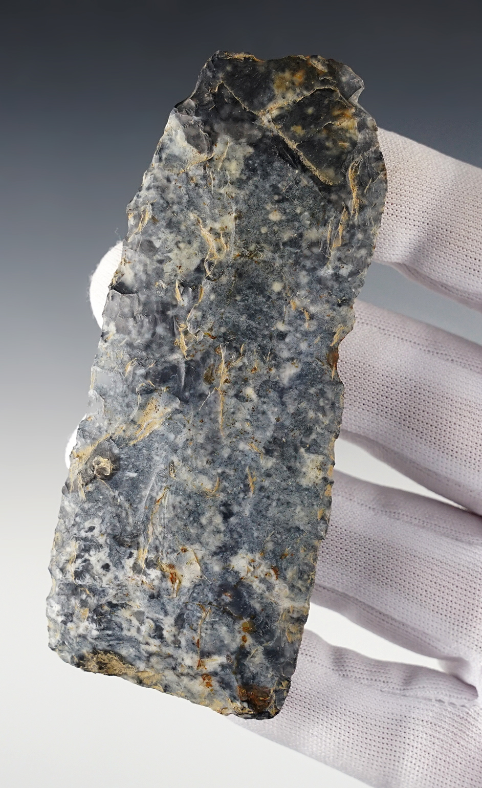4" Paleo Square Knife made from beautiful mottled Coshocton Flint. Found in Crawford Co., Ohio.