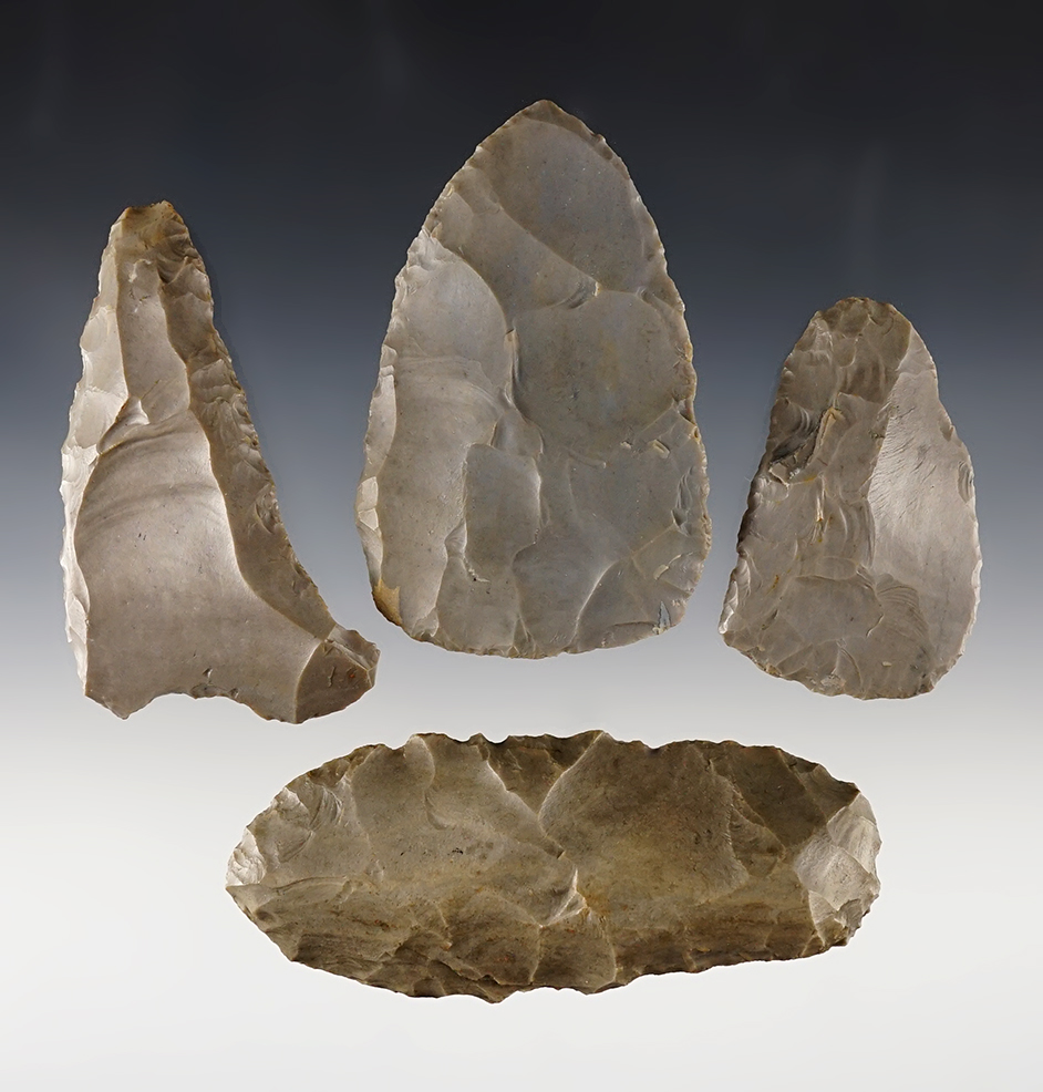 Set of 4 Ohio Knives including 3 Paleo Uniface Knifes. The largest is 3 13/16".