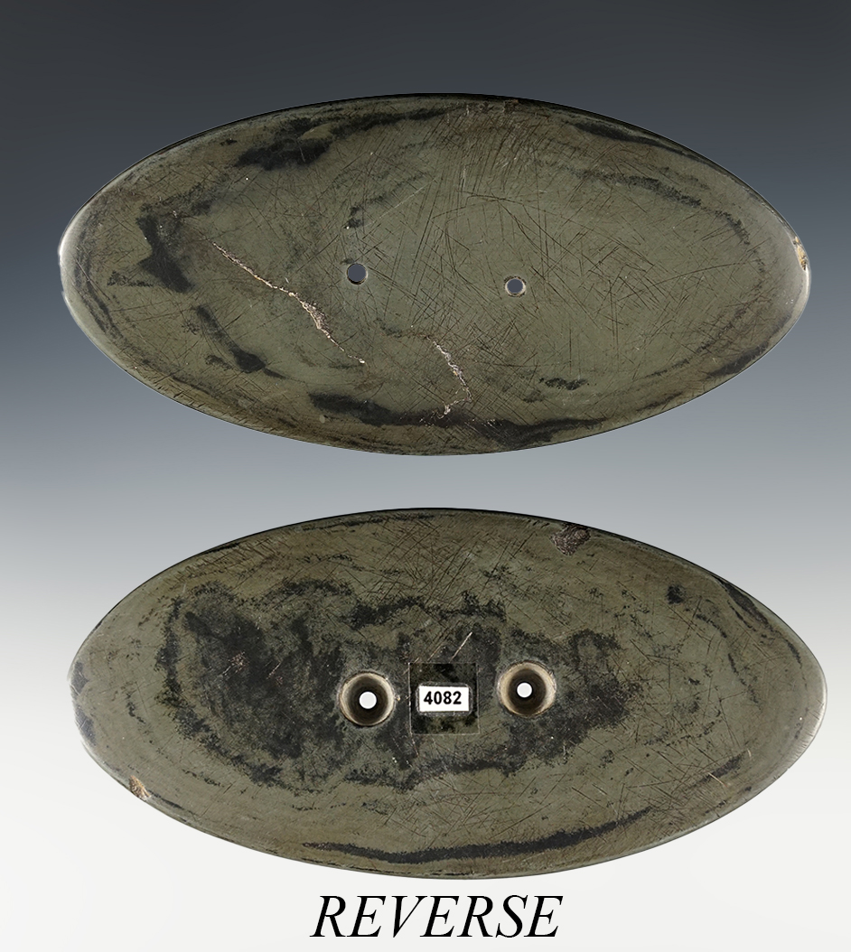 Finely made 4 7/8" Oval Gorget found in Montgomery Co., Ohio. Ex. Terry Elleman.