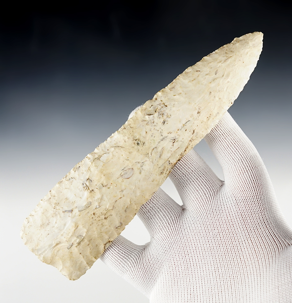 Huge 7 1/8" Archaic Cobbs Blade. Broken and glued in the center region. Licking Co., Ohio.