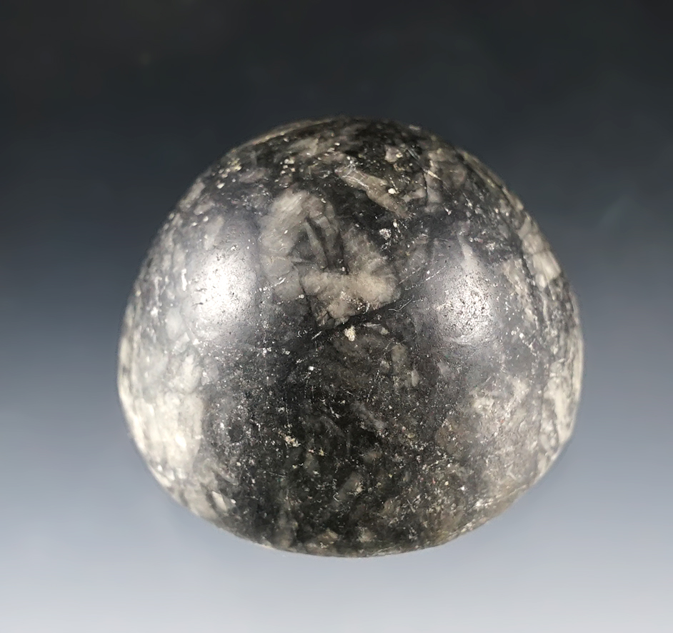 1 3/4" diameter highly polished Cone - indented center. Purple & black Quartz. Southern Ohio.