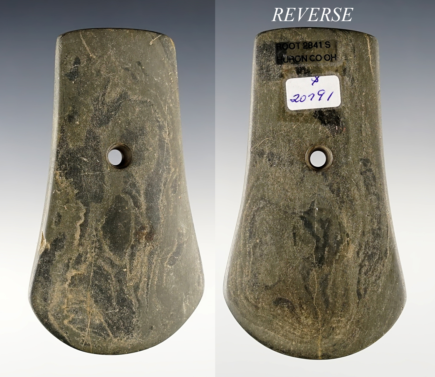 Flawless 3 15/16" Keyhole Pendant that is well polished. Huron Co., Ohio. Ex. Bell, David Root.