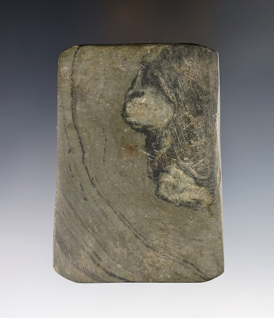 3 9/16" Undrilled Tablet made from attractive green and black Glacial Slate. Recovered in Ohio.