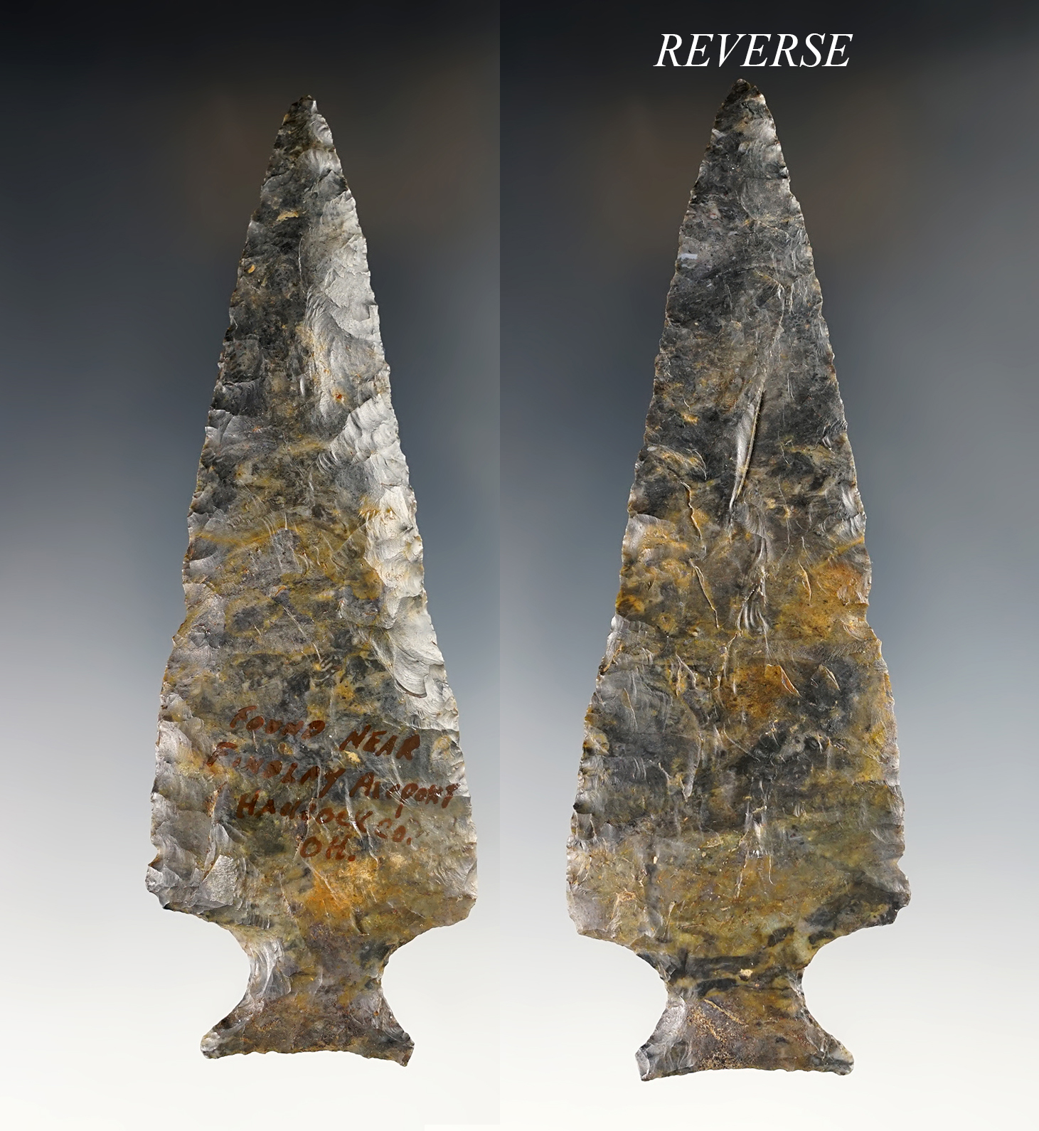 Thin and fine 5" Ashtabula - Coshocton Flint. Found near Findlay Airport, Hancock Co., Ohio.