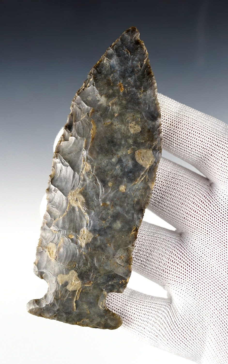 Rare and large 4 15/16" Archaic Fishspear. Found near Sulfur Springs, Crawford Co., Ohio.
