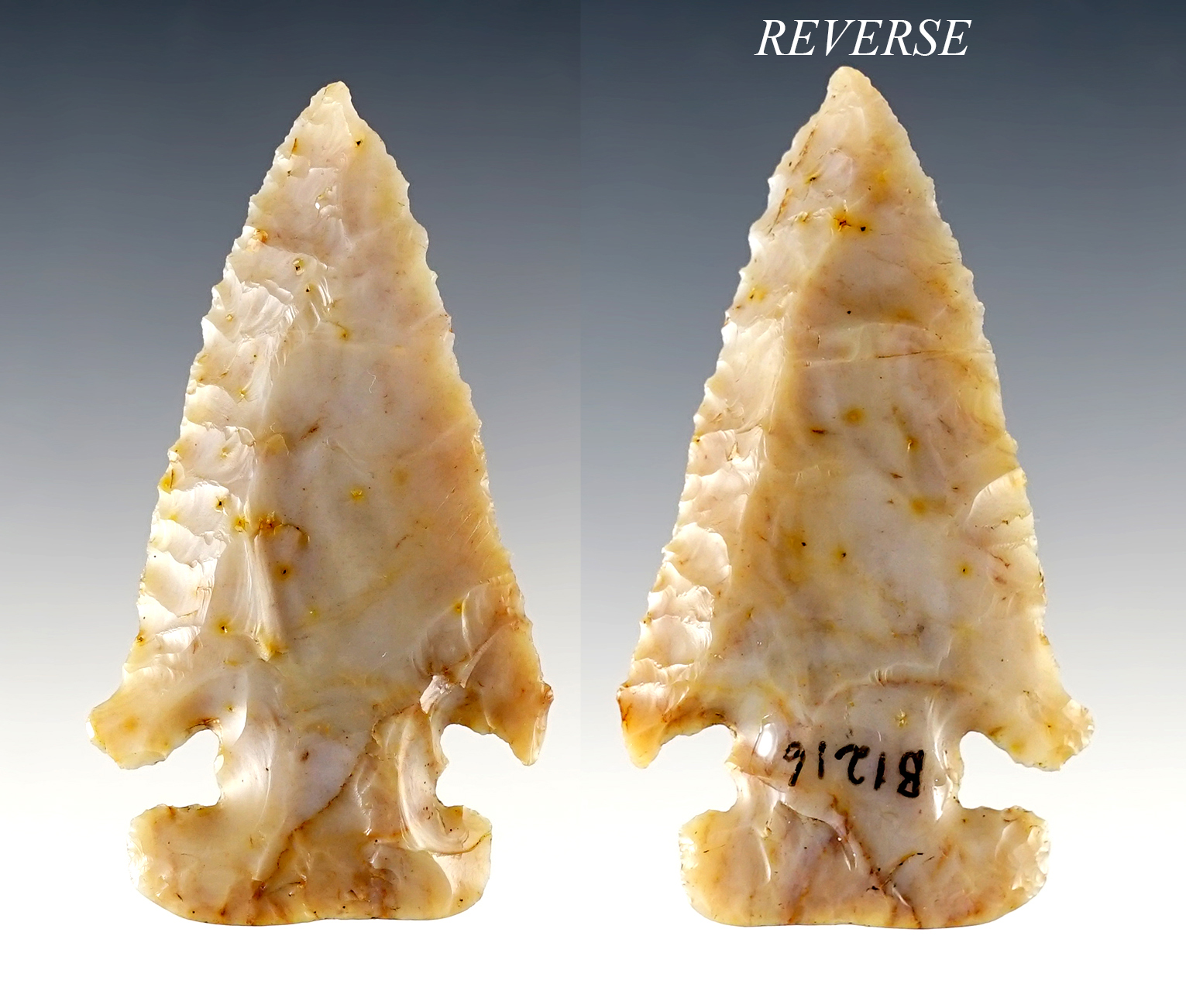 2 3/4" Archaic Thebes "E" Notch - Licking Co., Ohio. Ex. Jim Ritchie, Steve Fuller collections.