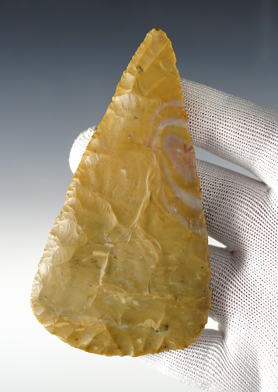 Extremely fine 4 5/16" Flint Ridge Archaic beveled Cobbs Blade - Morrow Co., Ohio.