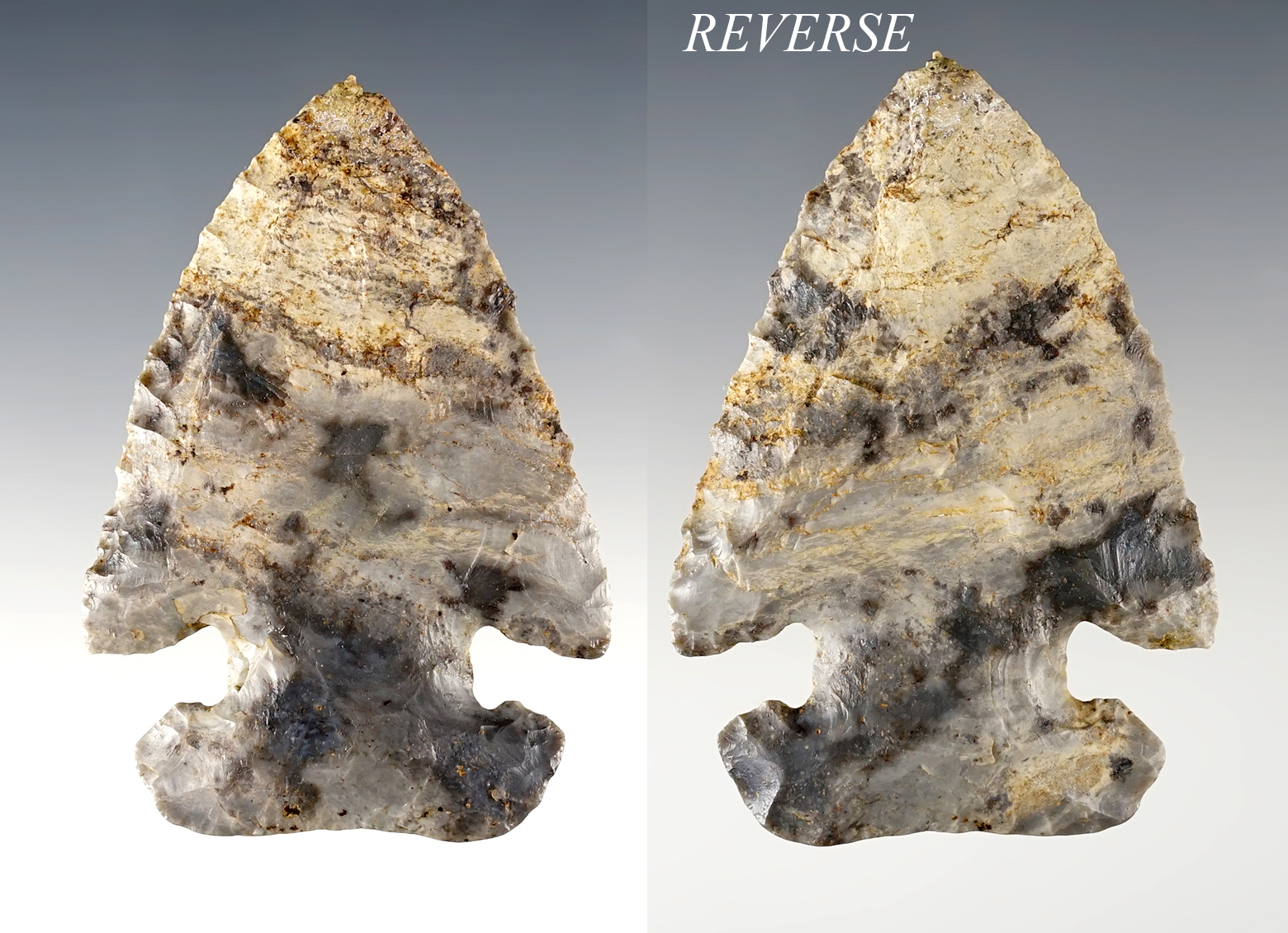 2 15/16" Archaic Thebes made from nicely colored Avon Chert. Minor restoration. Clay Co., Illinois.