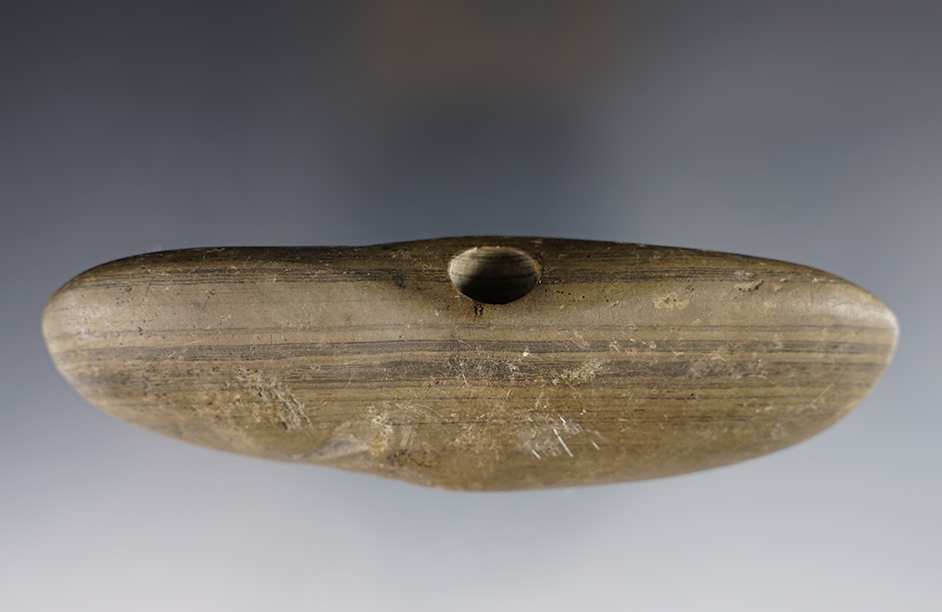 4 13/16" Wing Bannerstone in excellent condition, made from banded Glacial Slate. Found in Ohio. 