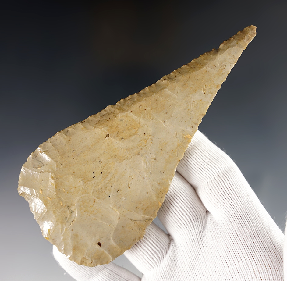 4 7/8" thin and nicely beveled Archaic Cobbs Knife found in Ohio. Ex. Moorehead collection. 