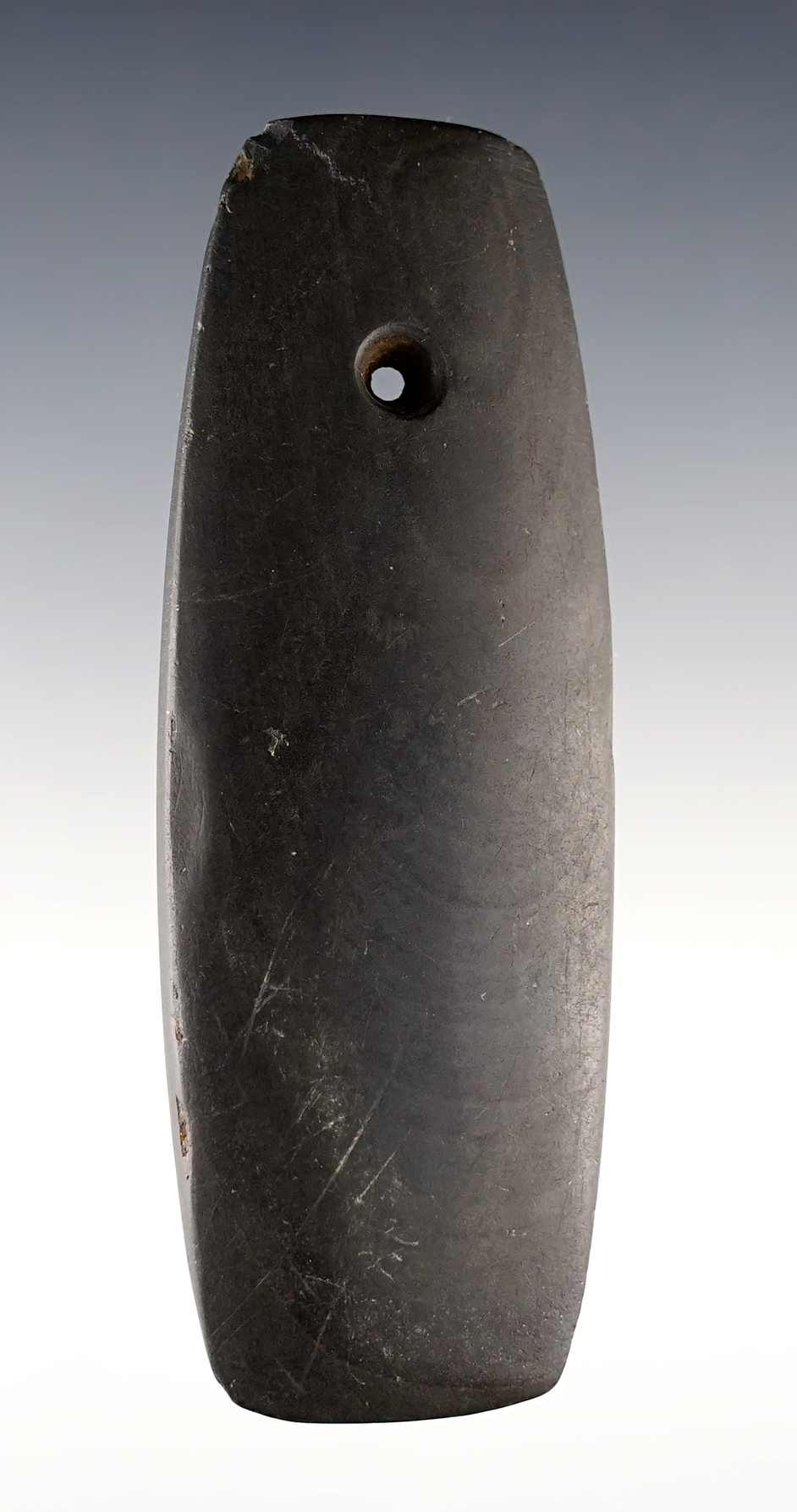 4" well made Ohio Pendant. Made from dark-colored Banded Slate. Ex. Larry Morris. 