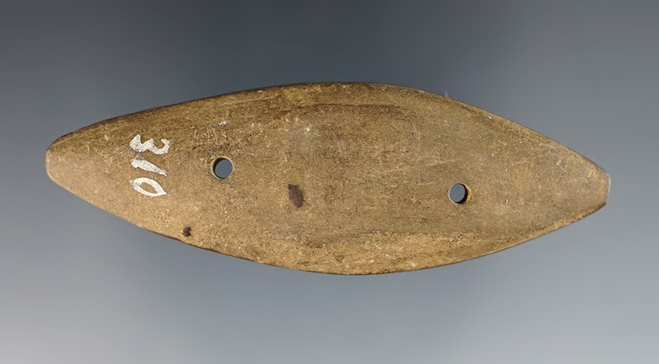 3 1/8" miniature Elliptical Gorget that is well patinated. Recovered in Ohio.