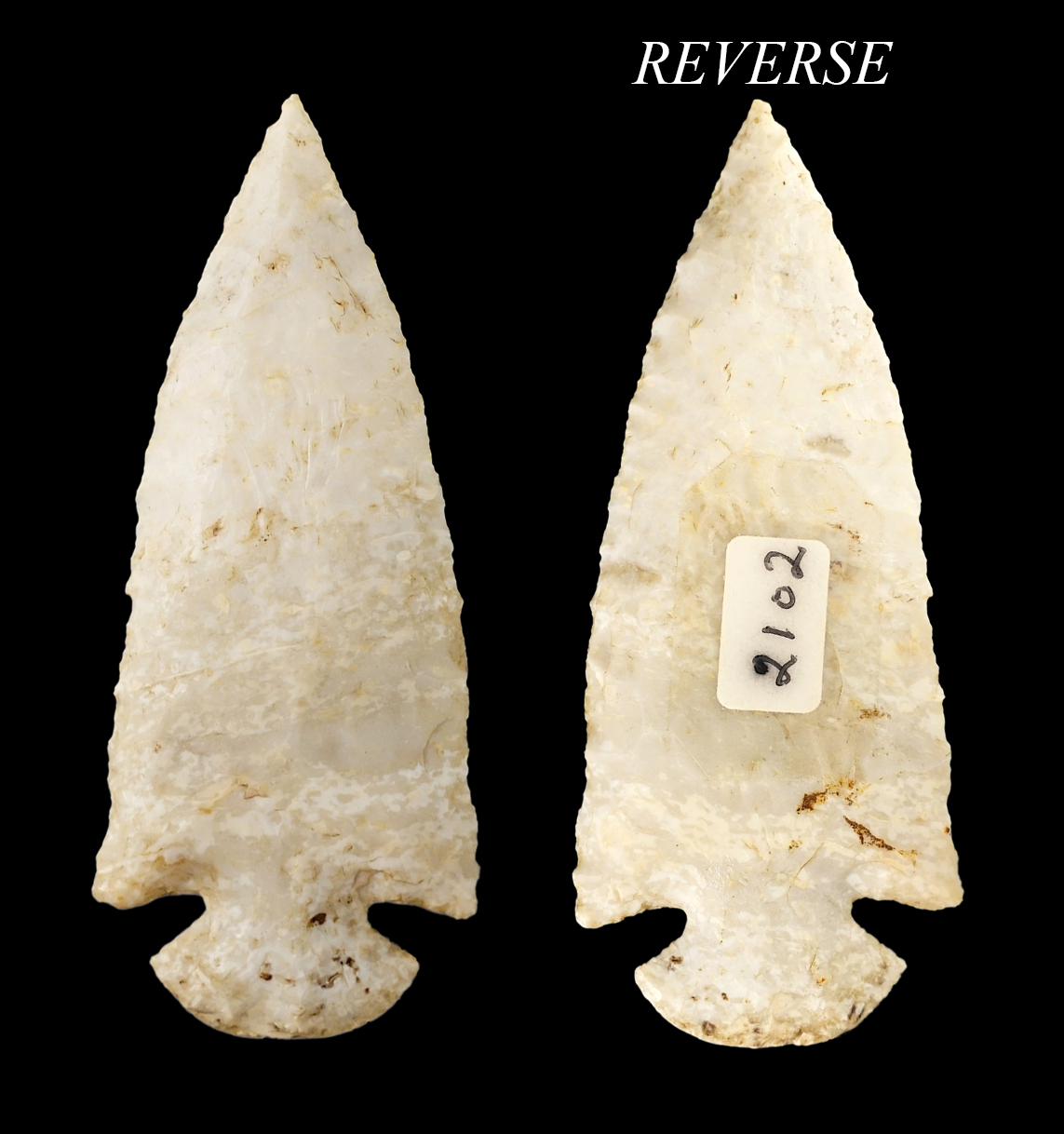 3 7/16" beautifully flaked Archaic Dovetail - Avon Chert. Found in Fulton Co., Illinois.