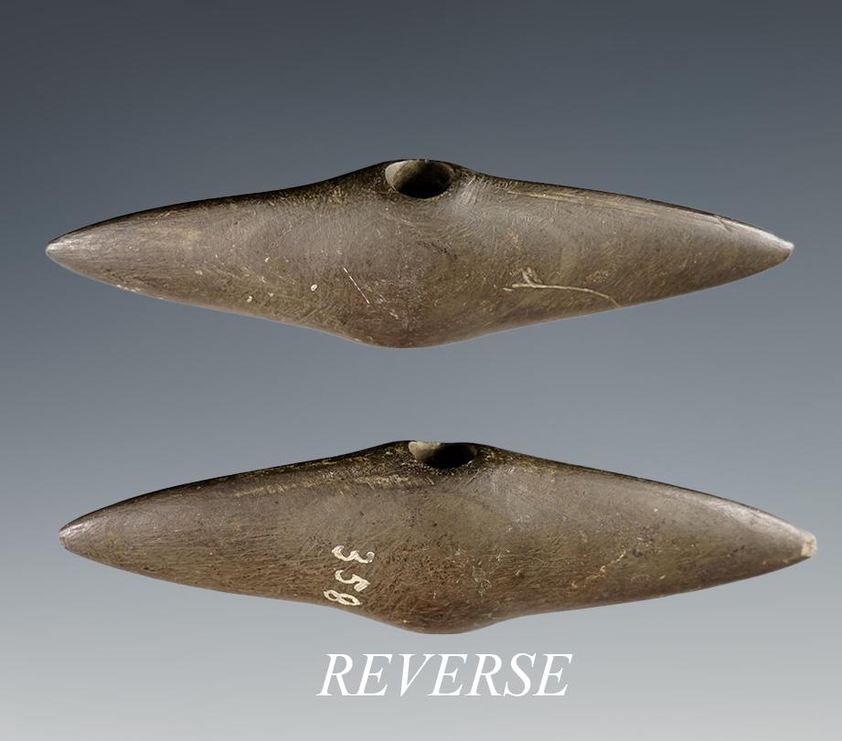 6 1/8" well-crafted Wing Bannerstone - patinated banded Glacial Slate. Perfect condition. Ohio.