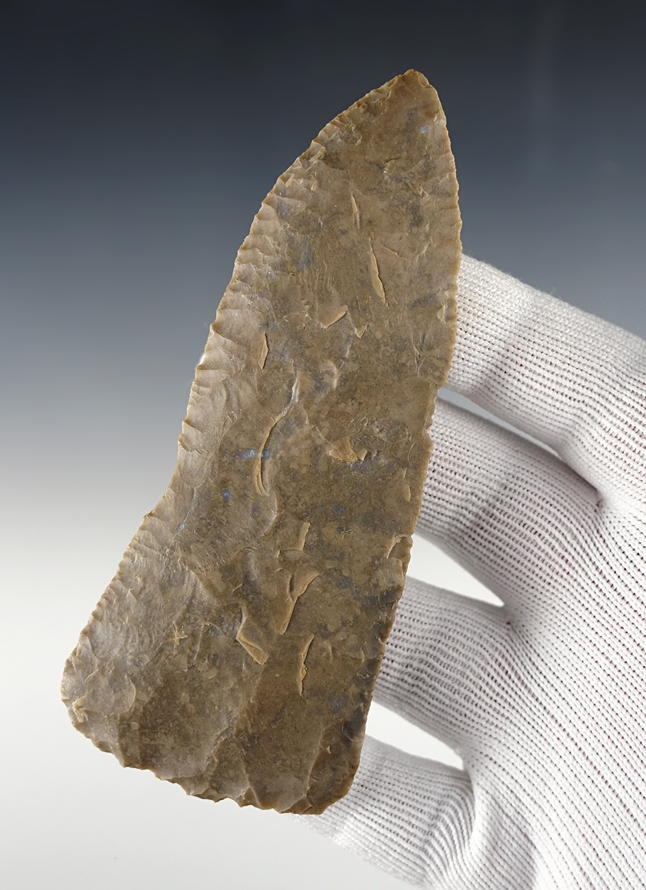 Excellent flaking on this 4 13/16" Archaic Blade found in Jessamine Co., Kentucky.