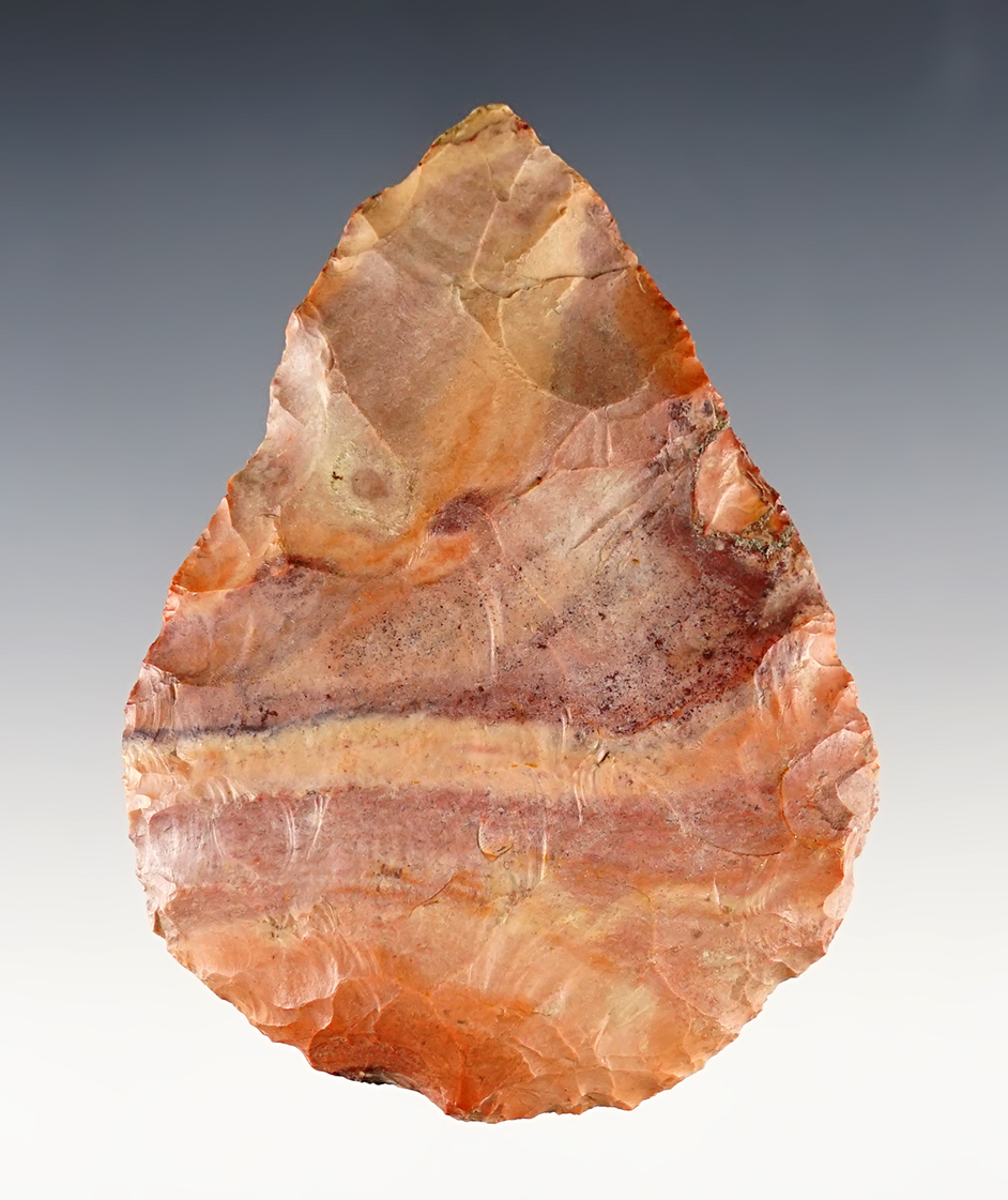 Incredible color on this 3 3/8" leaf-shaped Blade found in Hillsdale Co., Michigan.