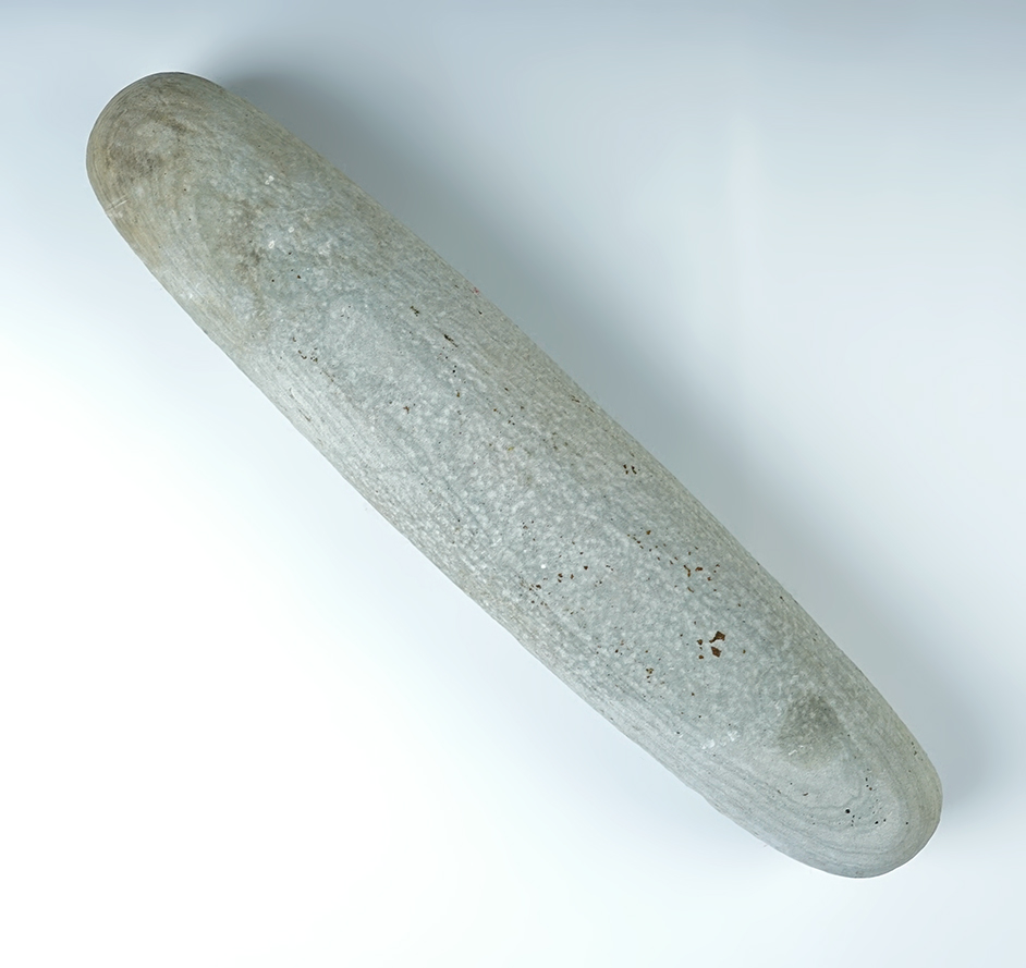 12 1/2" long Limestone Roller Pestle recovered in Tennessee. 