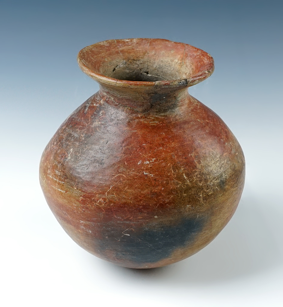 5 3/4" tall Pre-Columbian Flared Rim Bottle recovered in Mesoamerica. Nice root tracks.