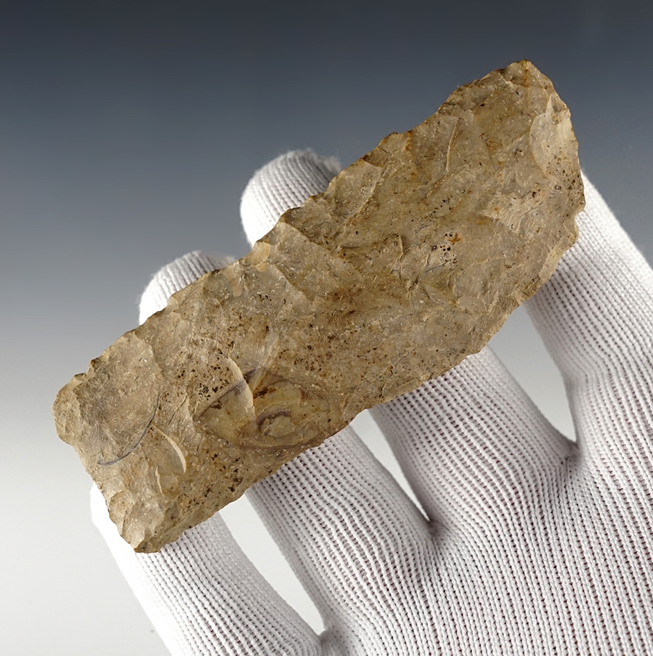 Classic 3 13/16" Paleo Square Knife found in Delaware Co., Ohio. Ex. Lowe.