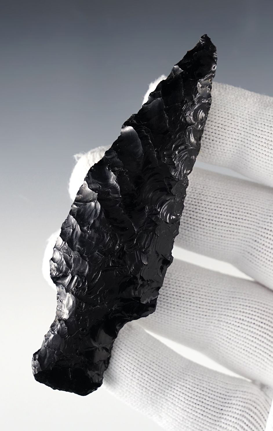 3 13/16" Obsidian Stemmed Knife, the stem edges are lightly ground. Great Basin area. 