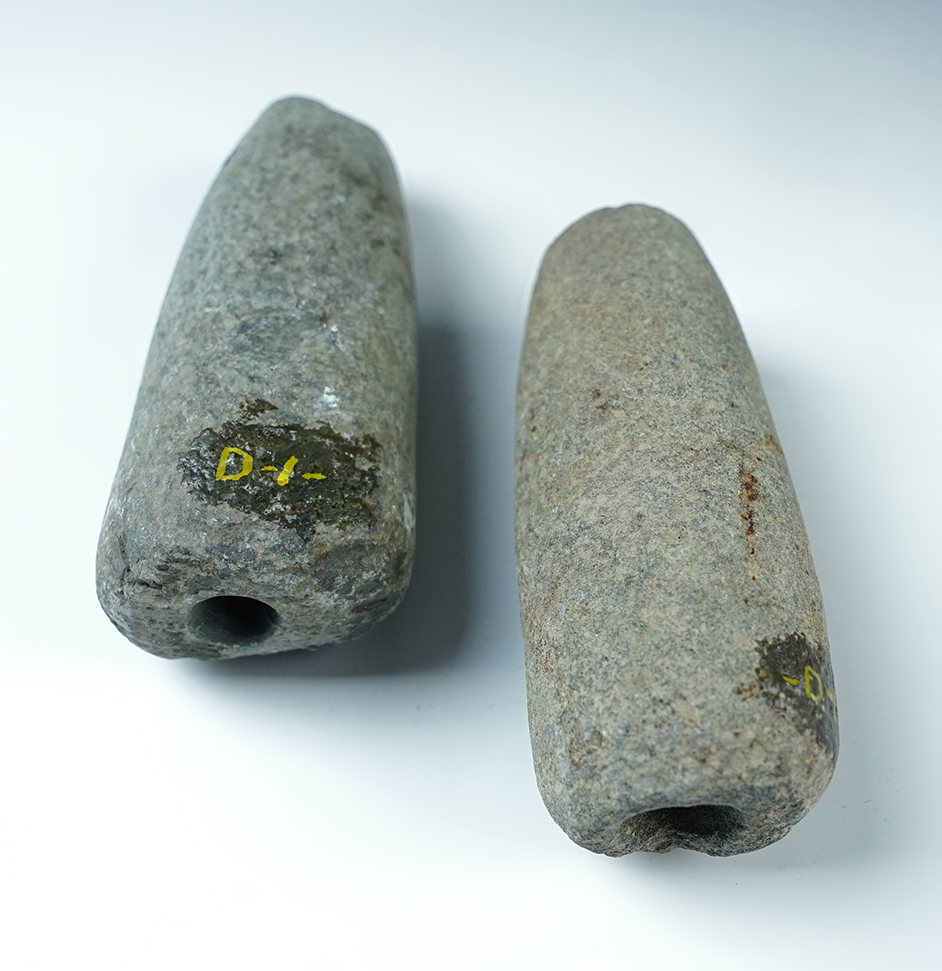 Pair of Stone Tube Pipe Preforms found in the Ohio area. Both are partially drilled. 