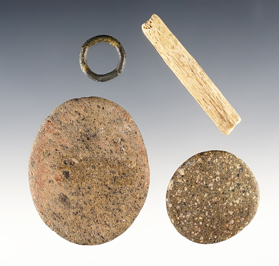 Set of 4 assorted Arizona Hohokam Artifacts. 3 of the 4 pieces have COA's from Stermer. 