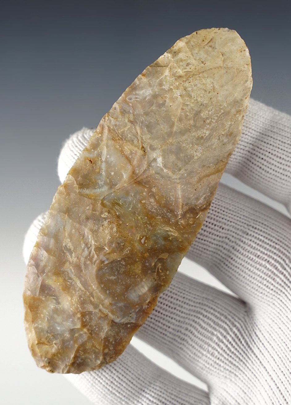 3 15/16" Adena Cache Blade well made from Boyle Chert. Found in Jessamine Co., Kentucky.