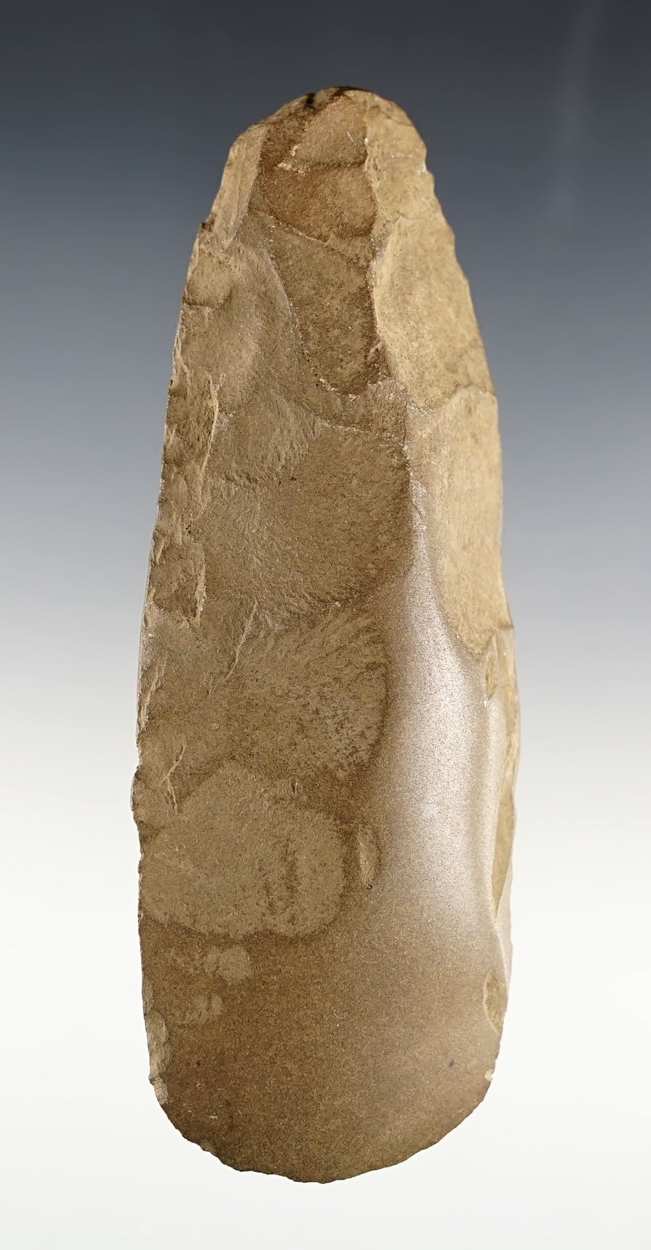 4 5/8" Flint Celt with a nicely polished bit recovered in Tennessee.