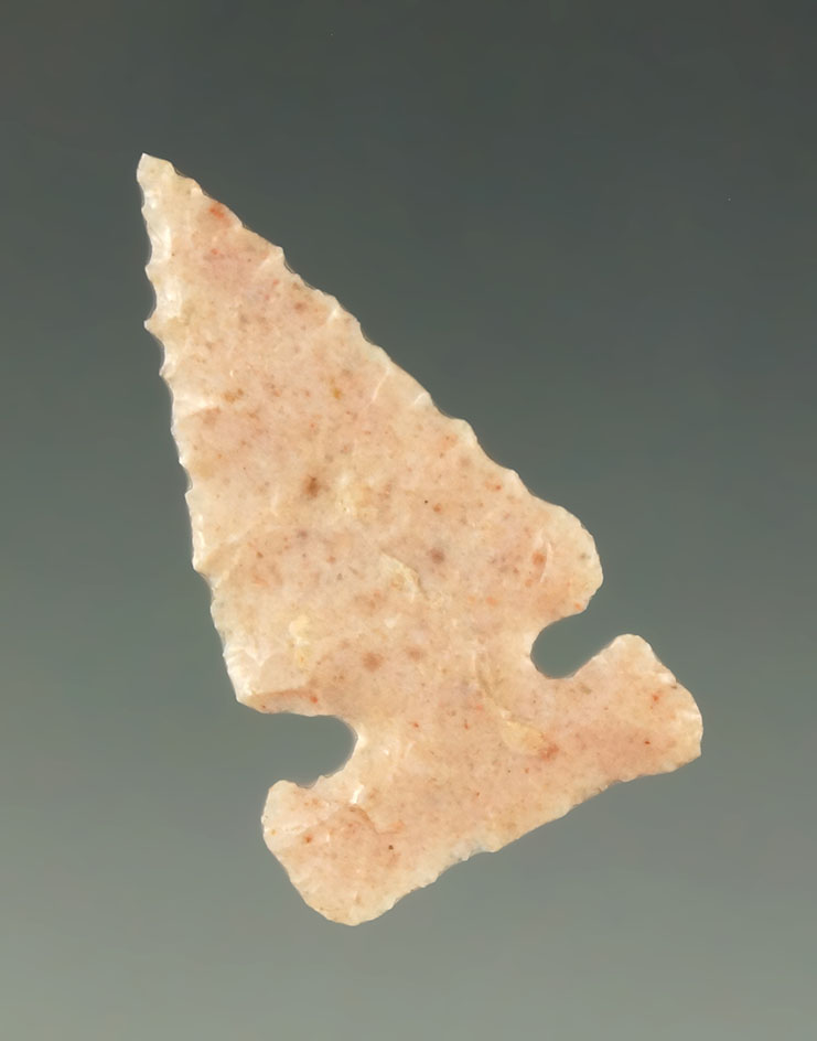 Pictured! 1 1/16" Caracara point - Texas made from attractive pink Flint. Davis G-8 COA.