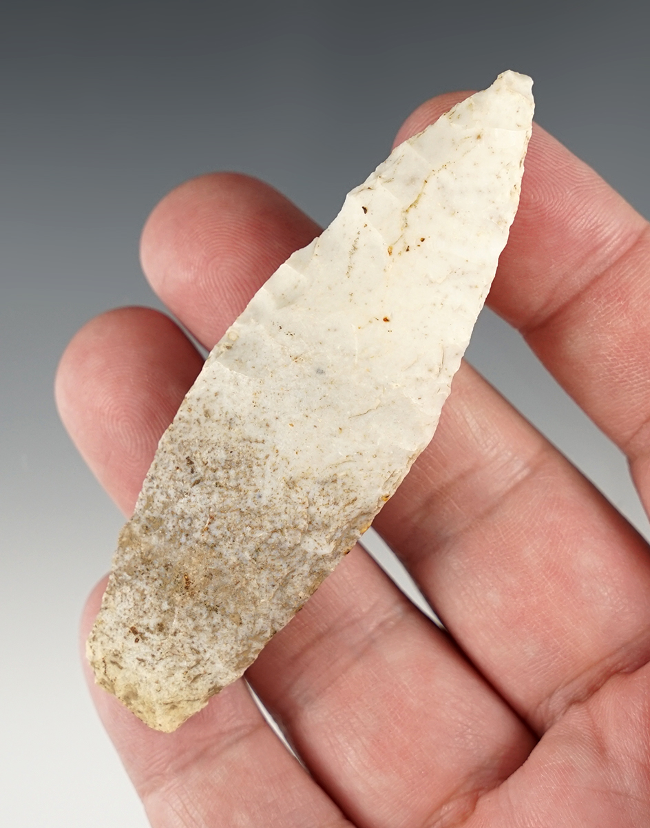 3 5/16" Lanceolate Knife made from Burlington Chert. Found in Illinois.