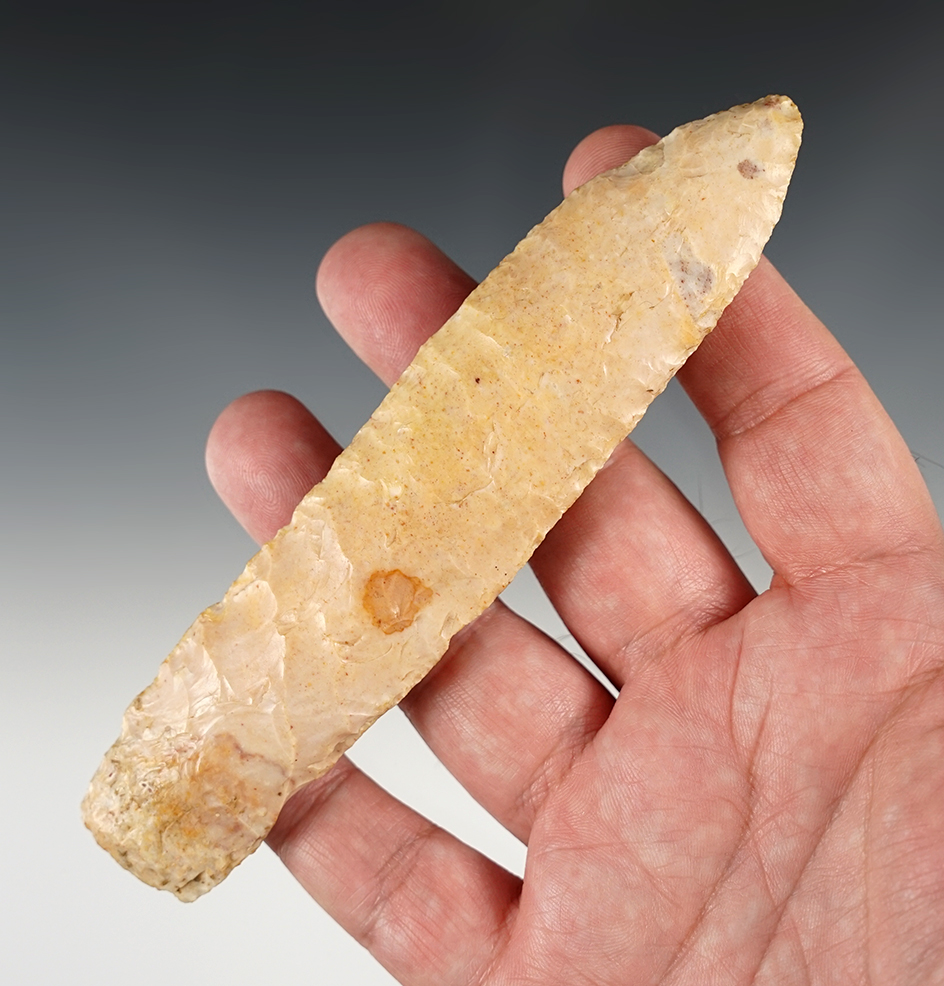 5 9/16" Lanceolate made from beautiful flint. Found in Illinois. Ex. John Lutz.