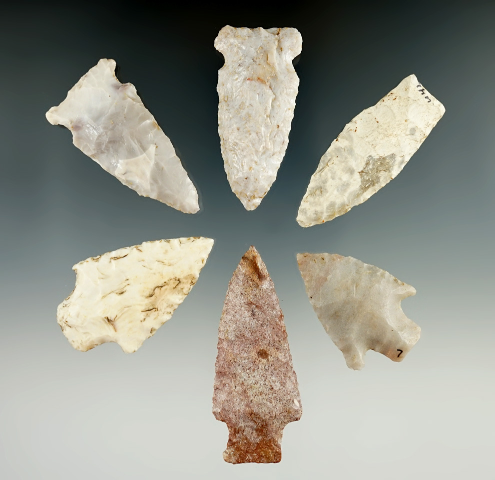 Nice assortment of arrowheads found in Missouri, largest is 2 3/8".