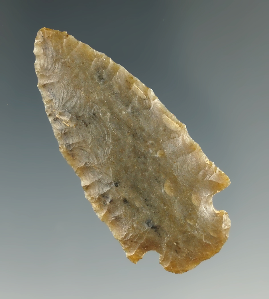 Nicely flaked 2 1/8" miniature Dovetail found near the Ohio River, Kentucky.