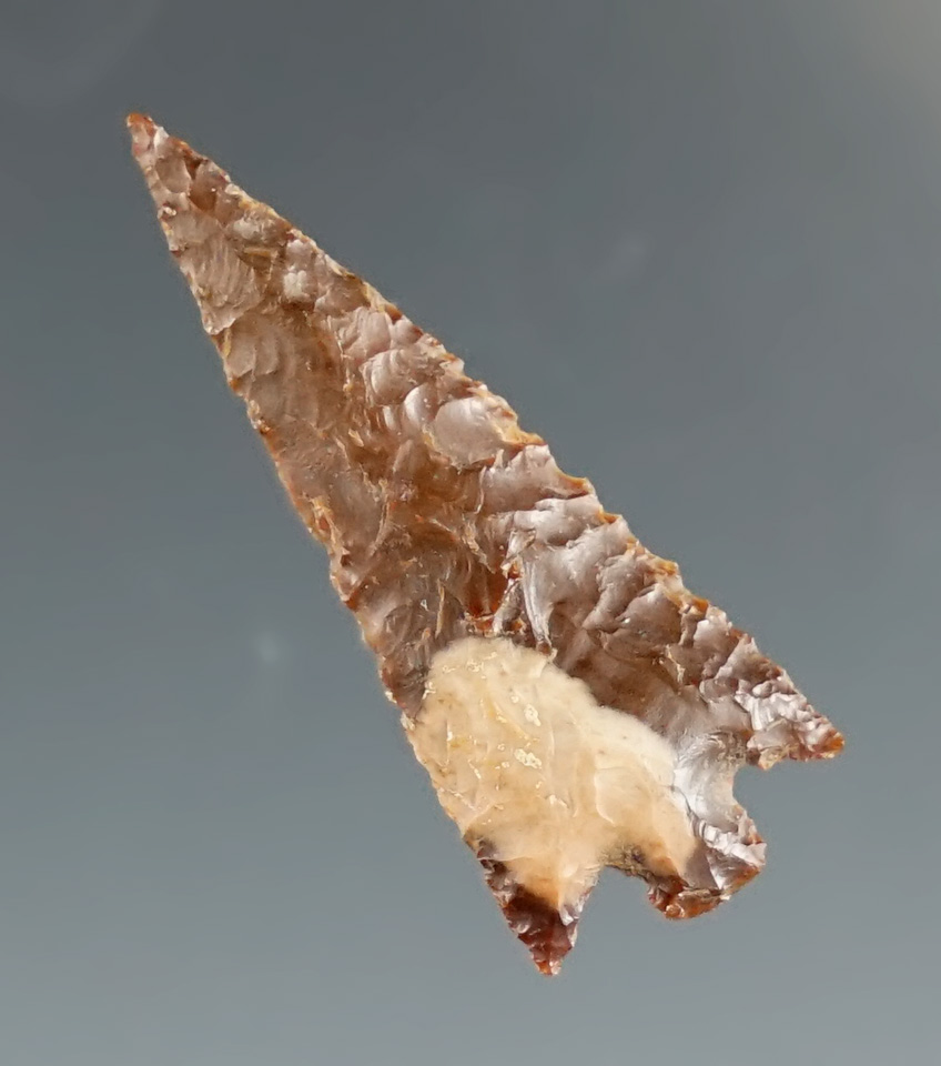 Excellent flaking on this 1 1/8" Walulla found by Kaye Don Bruce on Telegraphed Island, Oregon.