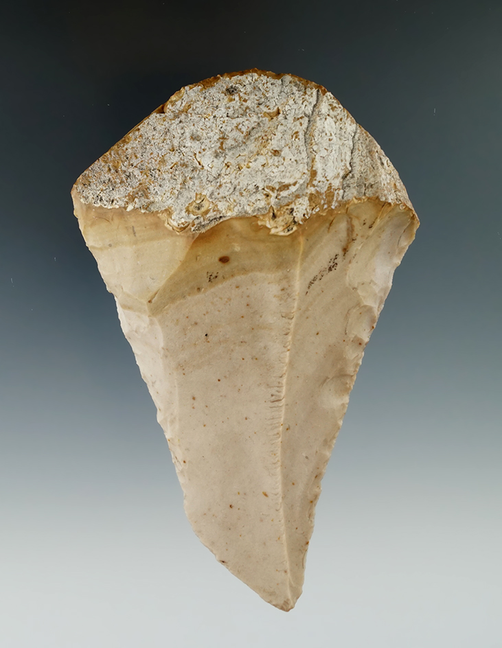 Unique! 4 7/8" Kerrville style knife made off a large flake that is well patinated, found in Texas.