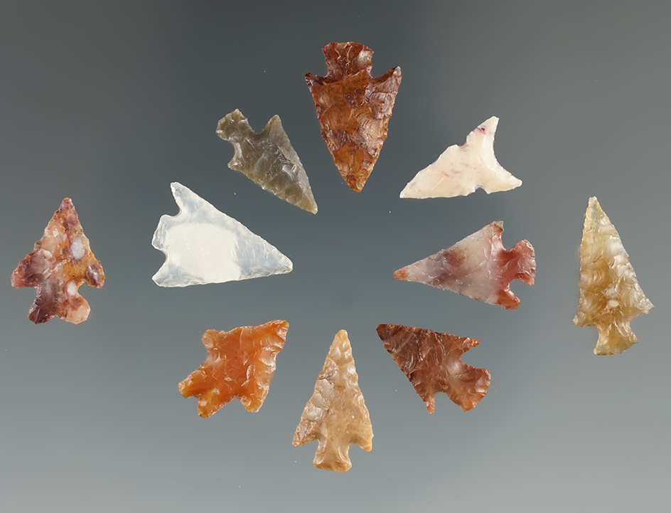 Ten Columbia River "Micro" Points. Longest is 5/8". Found near the Columbia River, OR.