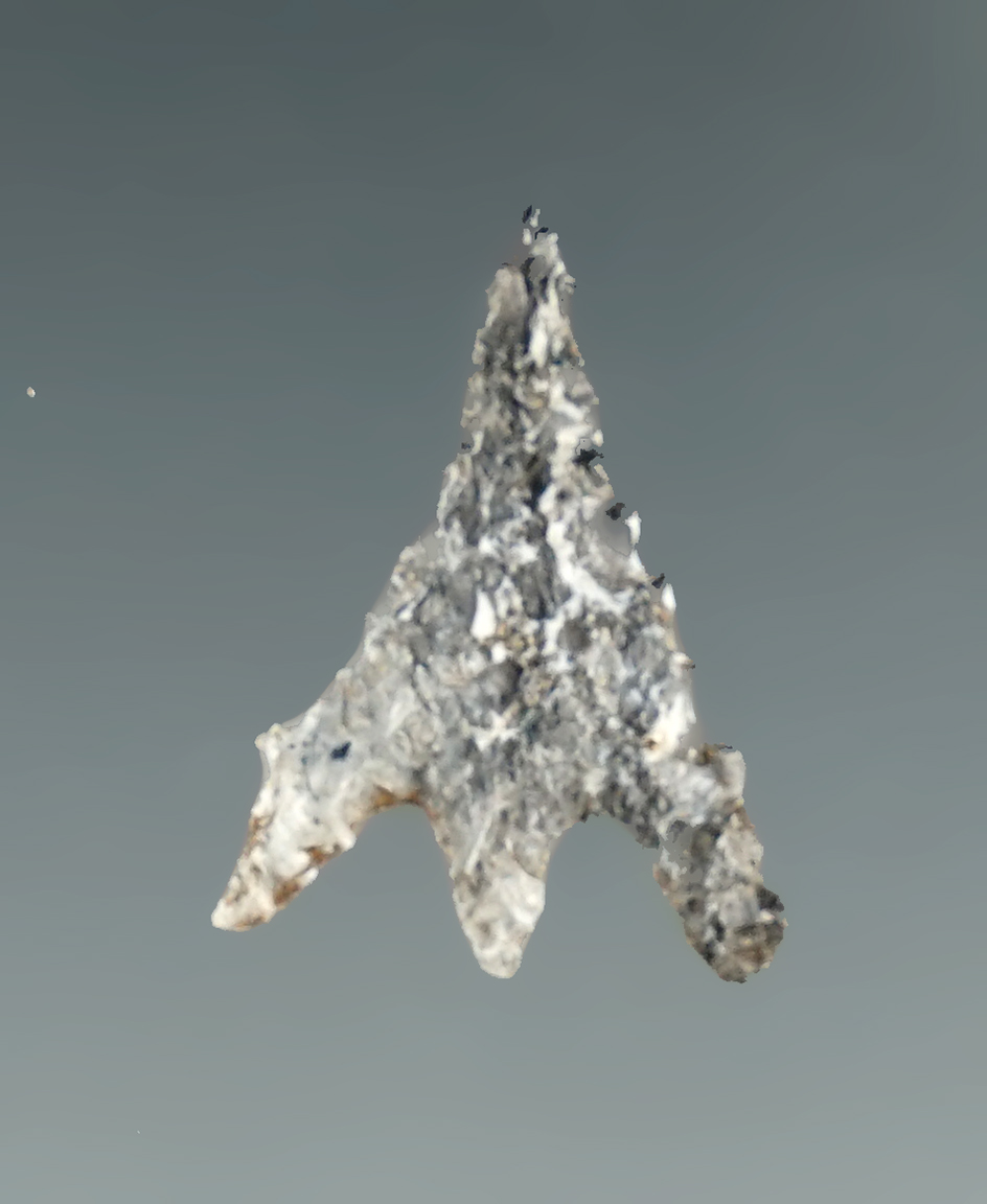 13/16" Gunther Barbed made from gray and black Jasper. Found in Southern OR.