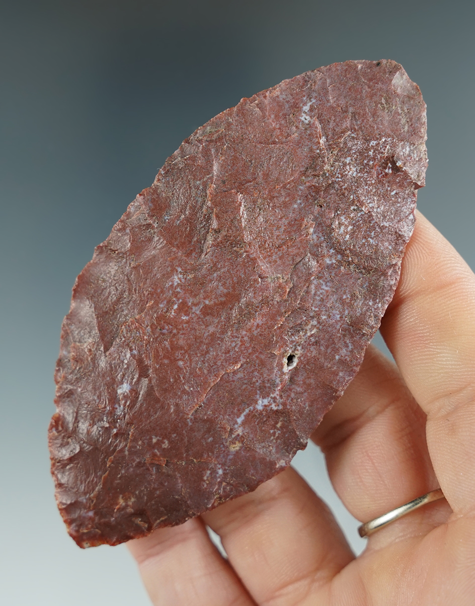 3 9/16" Oval Knife made from maroon Jasper. Found near the Columbia River, OR.
