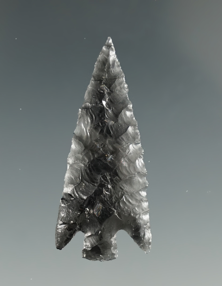 1 5/16" Columbia Plateau made from black and clear Obsidian. Found in the Great Basin, OR.