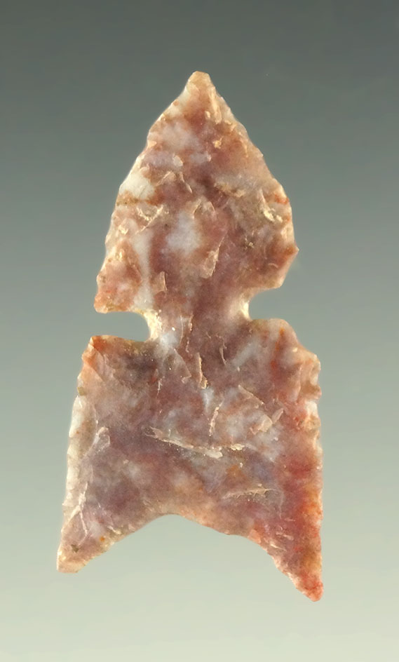 Exceptional style! 1 3/16" Alibates Flint Sidenotch found in northern Texas - thin and unique.