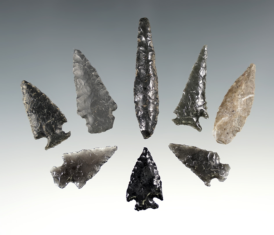 Set of 8 nice points found in Lake Co., Oregon. The largest is 2 1/8".