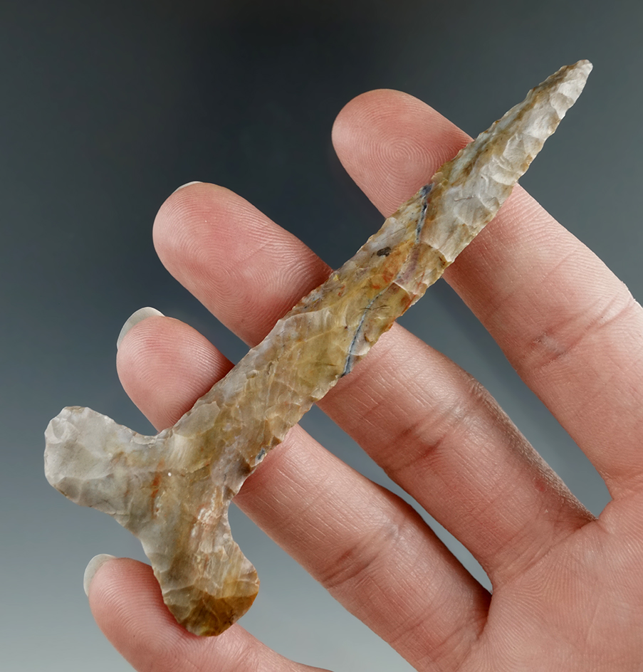 3 7/8" Flint Ridge Flint classic style Thebes Drill found in Tuscarawas Co., Ohio. Bennett  COA.