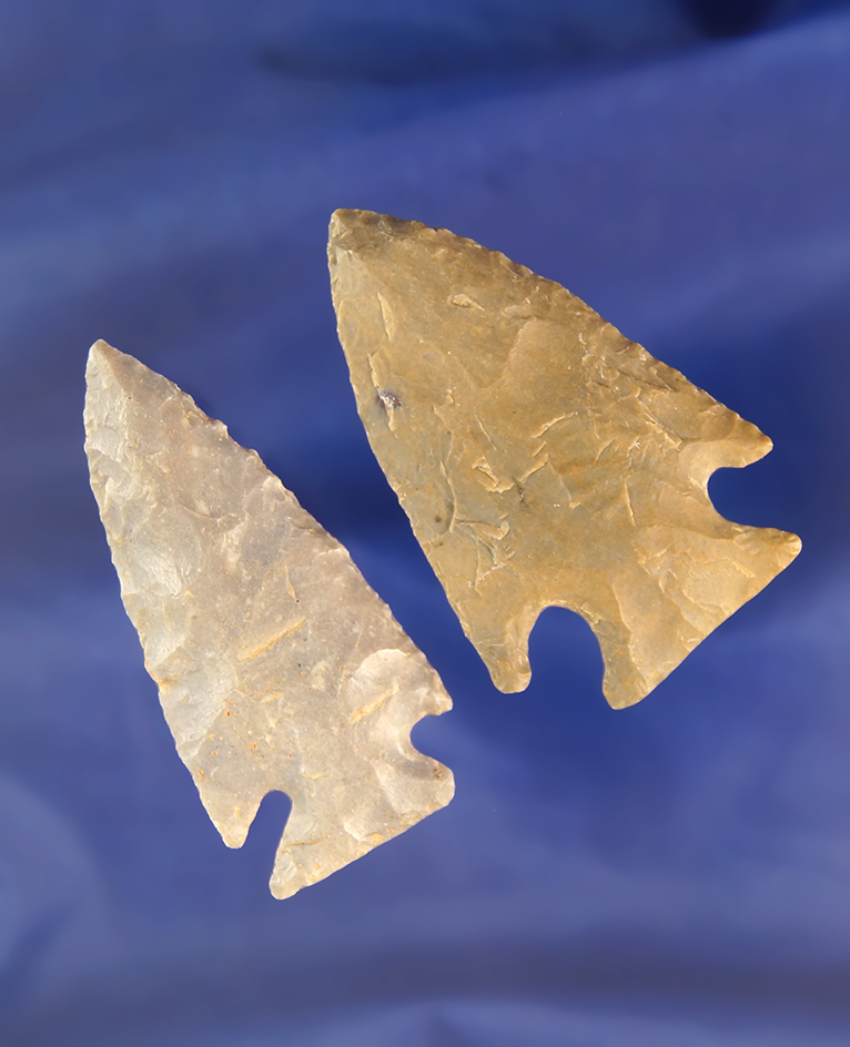 Pair of Cornernotch arrowheads found in southern Kentucky, largest is 2".