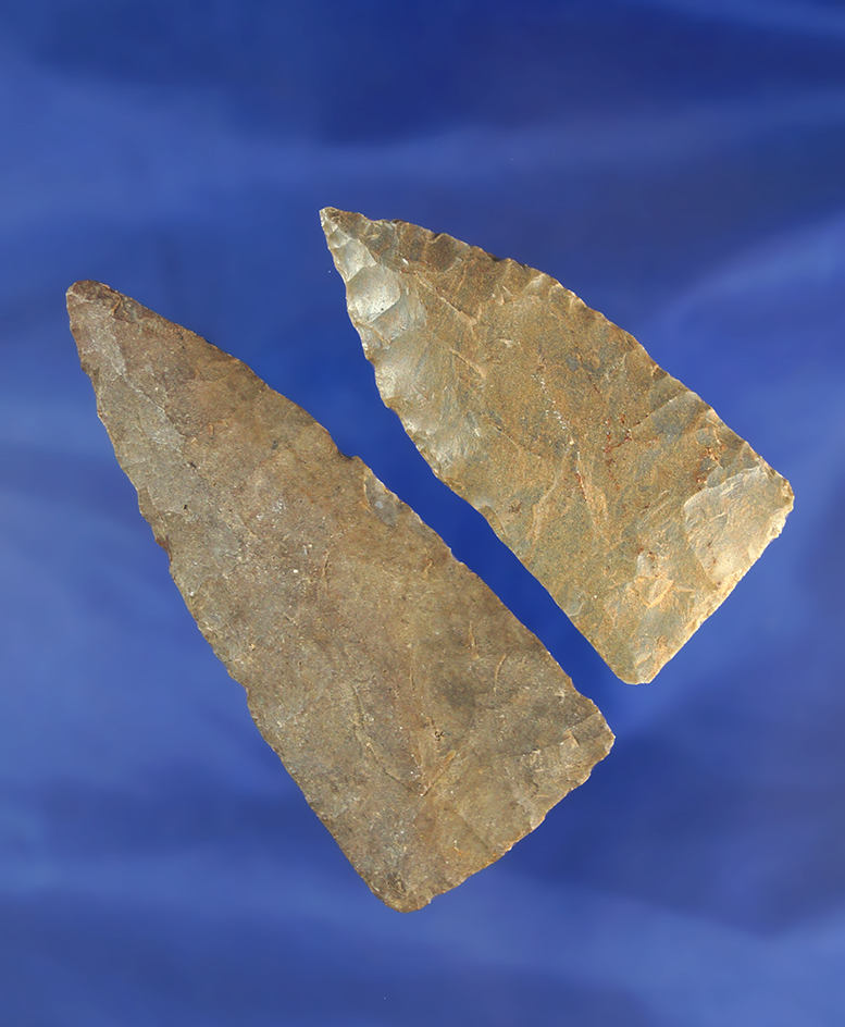 Pair of heavily patinated Triangular Knives found in Kentucky. Largest is 2 11/16".