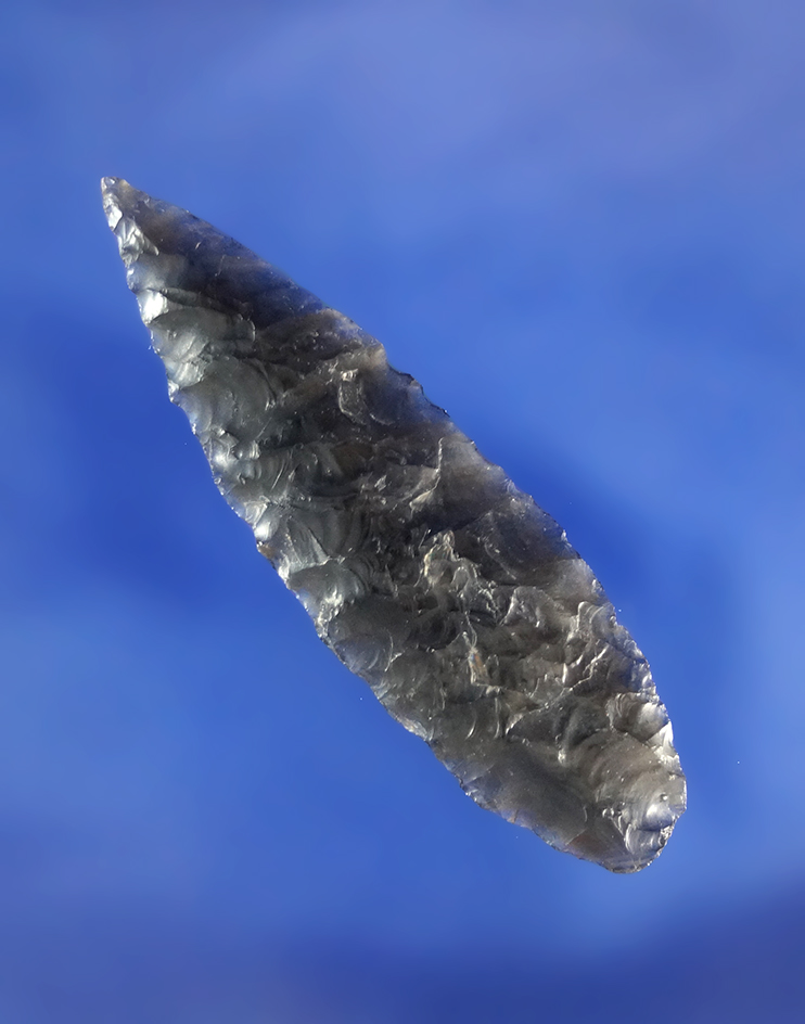 1 3/4" thin and nicely flaked Obsidian Cascade found in Oregon.