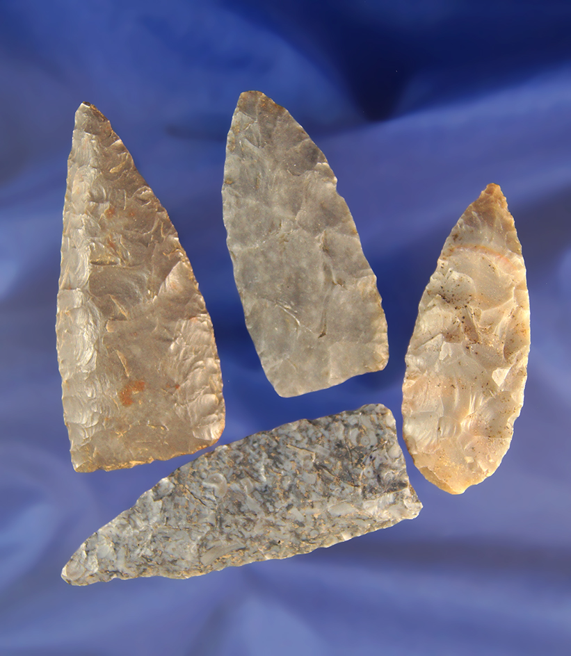 Set of four Kentucky Flint Blades, largest is 2 13/16". All are very nicely flaked.