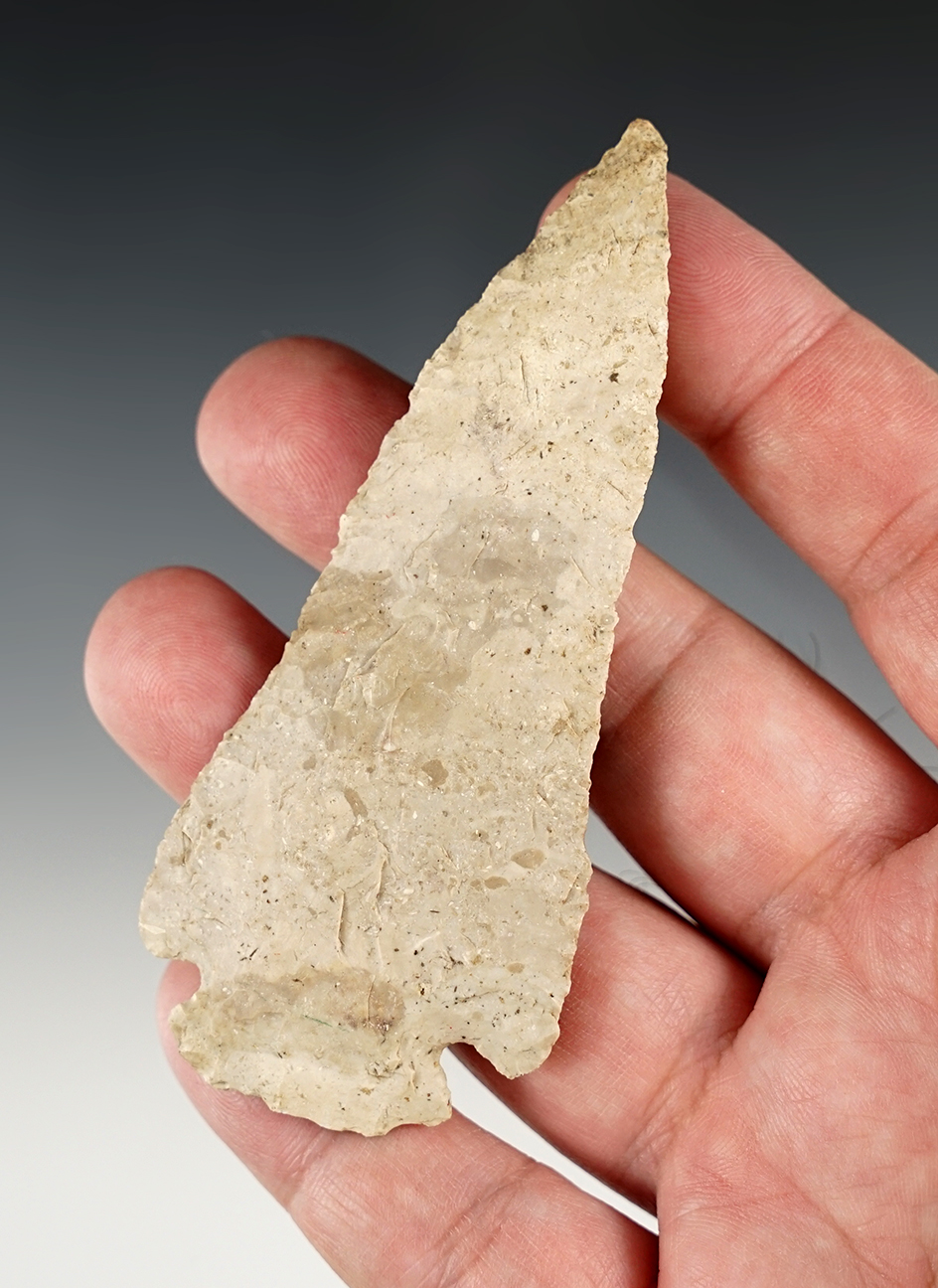 3 13/16" Corner Notch found in Ogle Co., Illinois. Shows excellent patina and age on the surface.